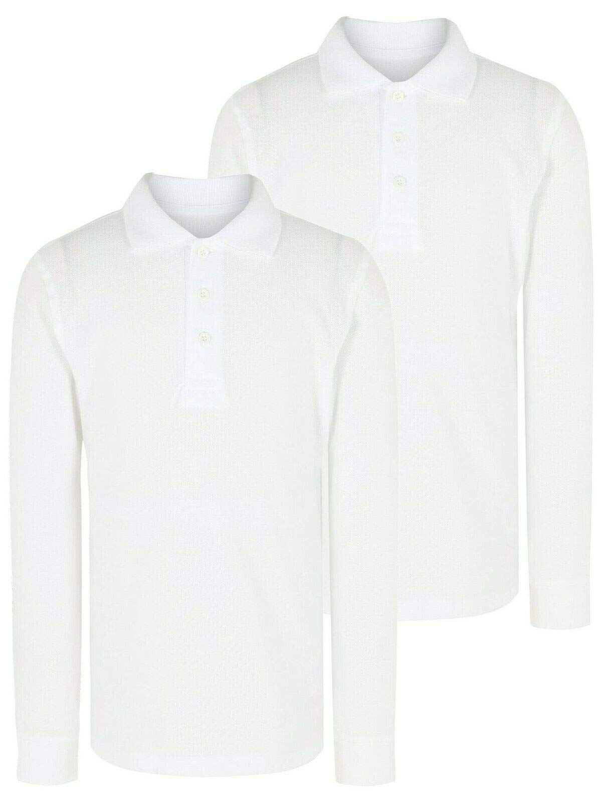 2 Pack Boys Long Sleeve Plain 100% Cotton Ages 3-16y Polo Shirts Children School T-Shirt Uniform Summer