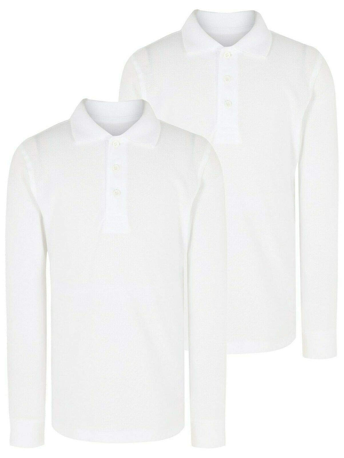 Two-pack of boys' long-sleeve school polo shirts in white