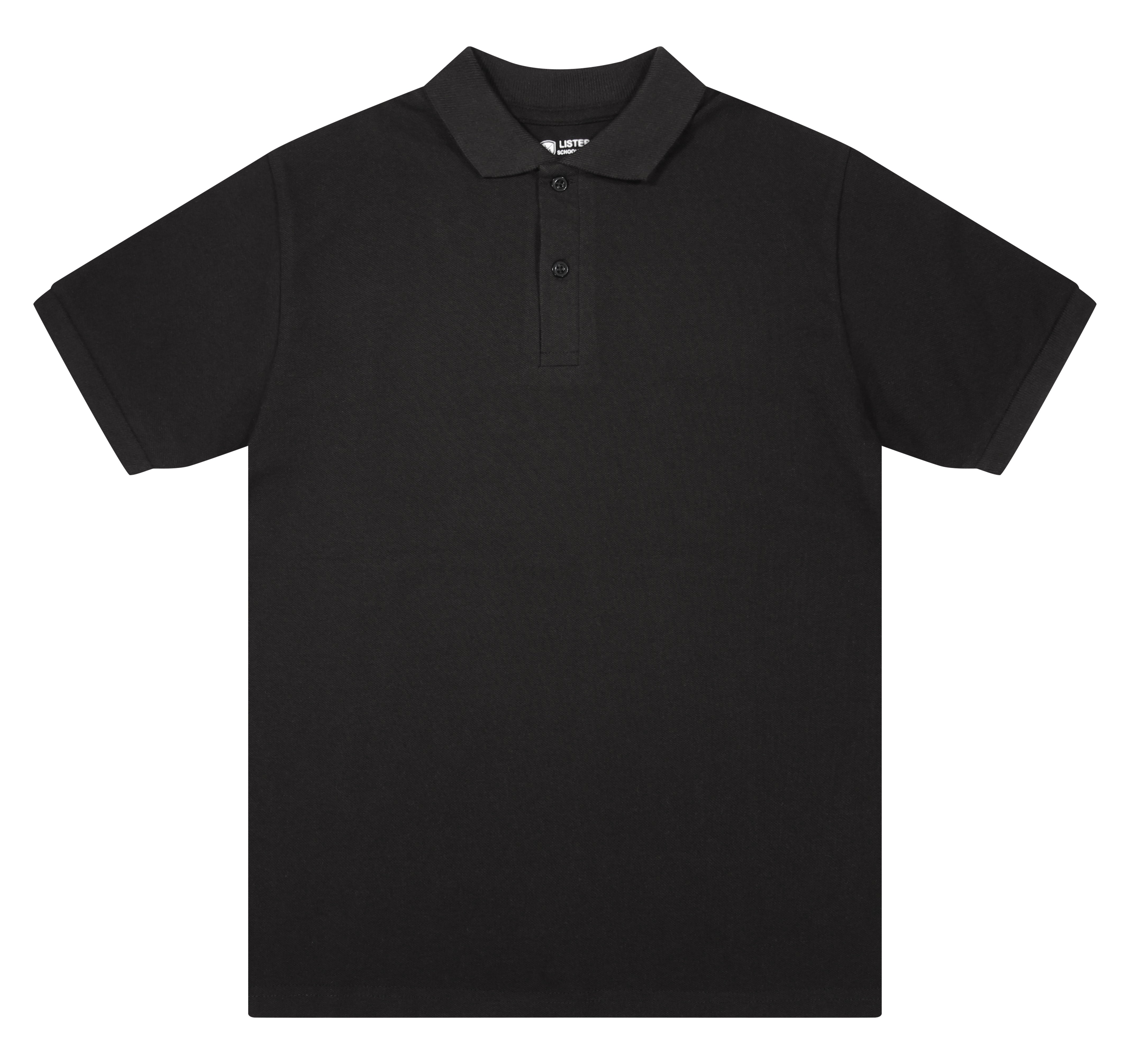 Black short-sleeve school polo shirt in cotton
