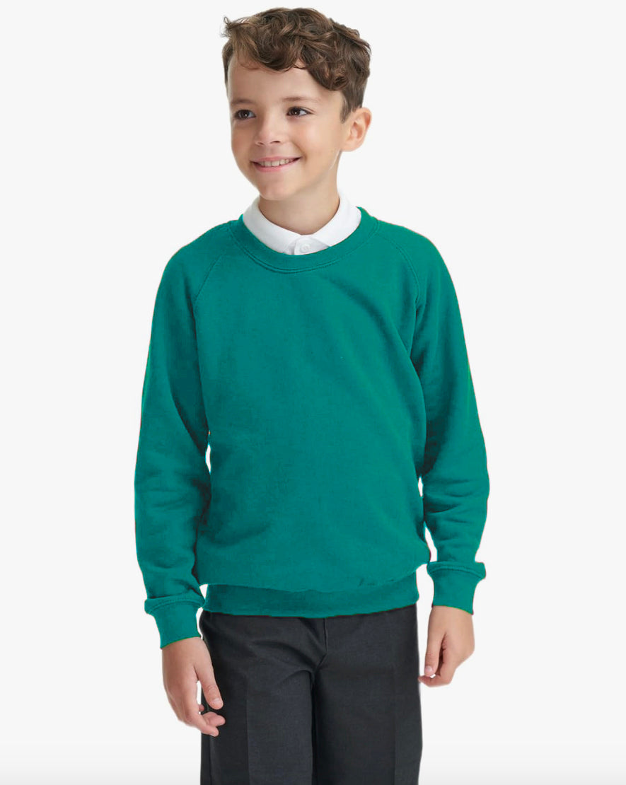 Jade green crew-neck school sweatshirt in fleece