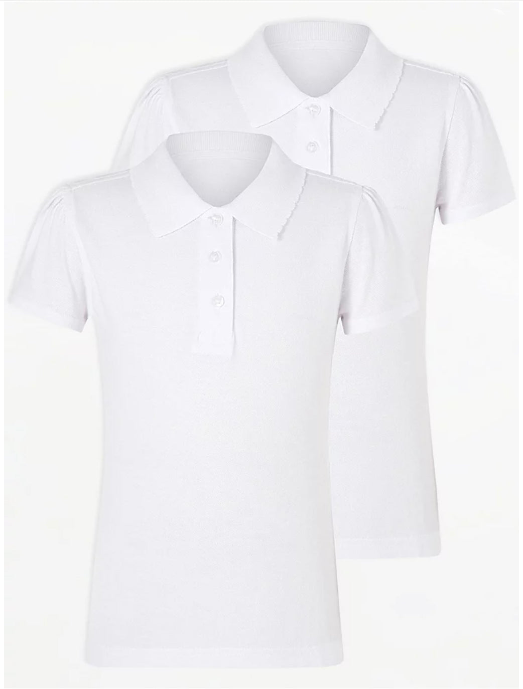 Girls' white short-sleeve school polo shirt in cotton