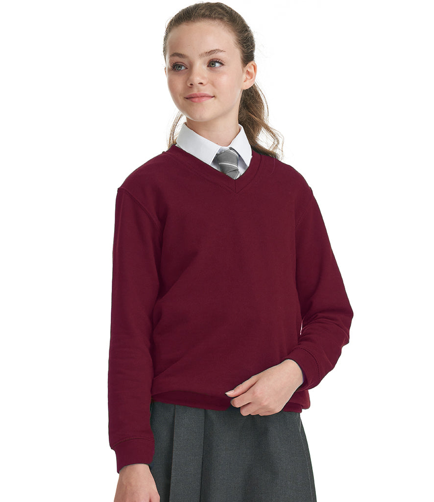 Maroon V-neck school sweatshirt in fleece