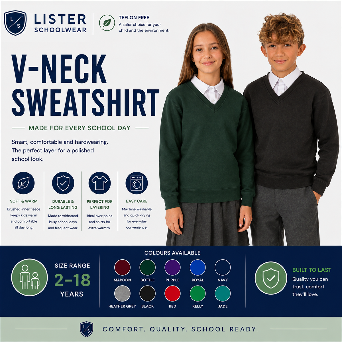 Navy V-Neck School Sweatshirt