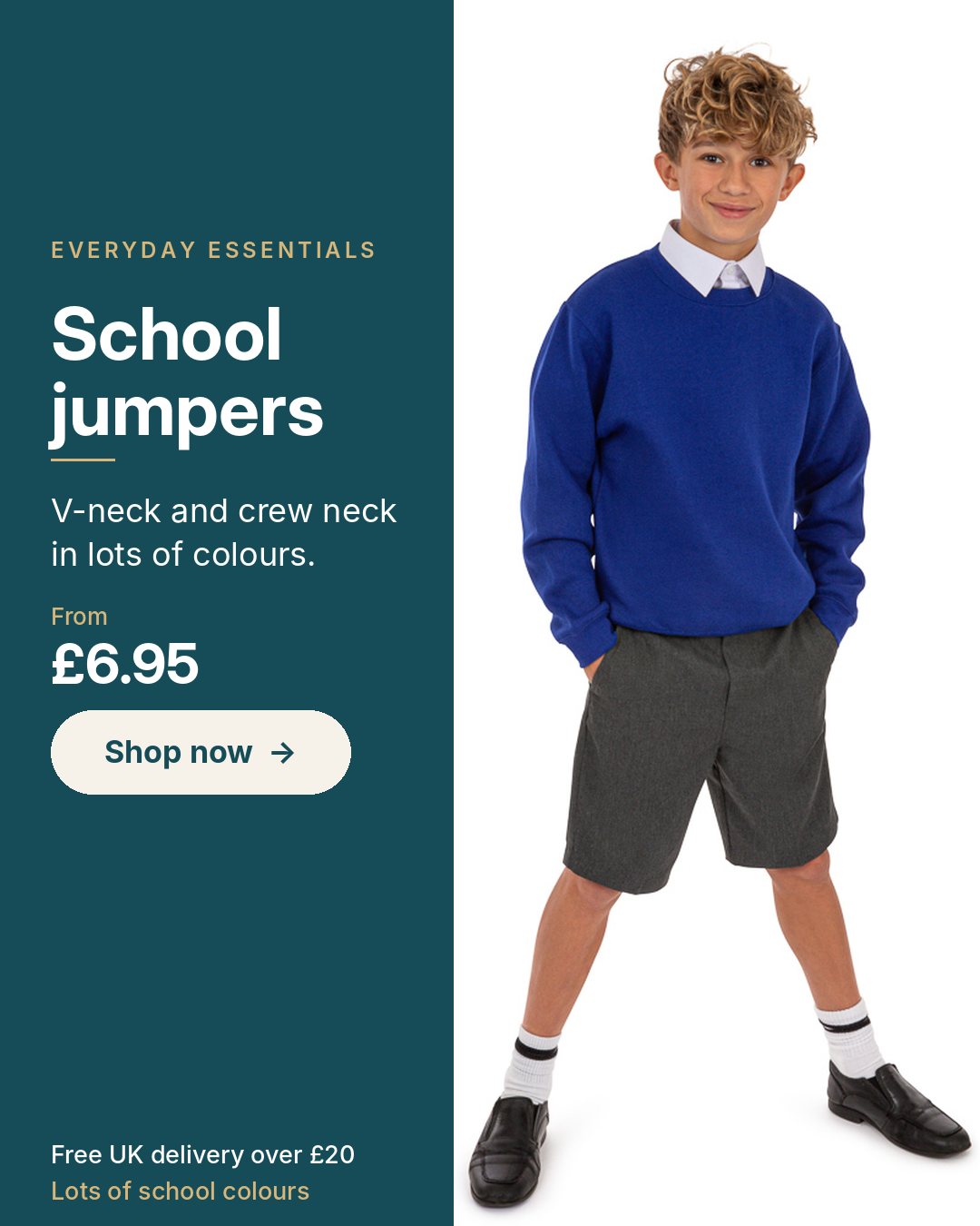 School jumpers, V-neck and crew neck, from £6.95 – shop now