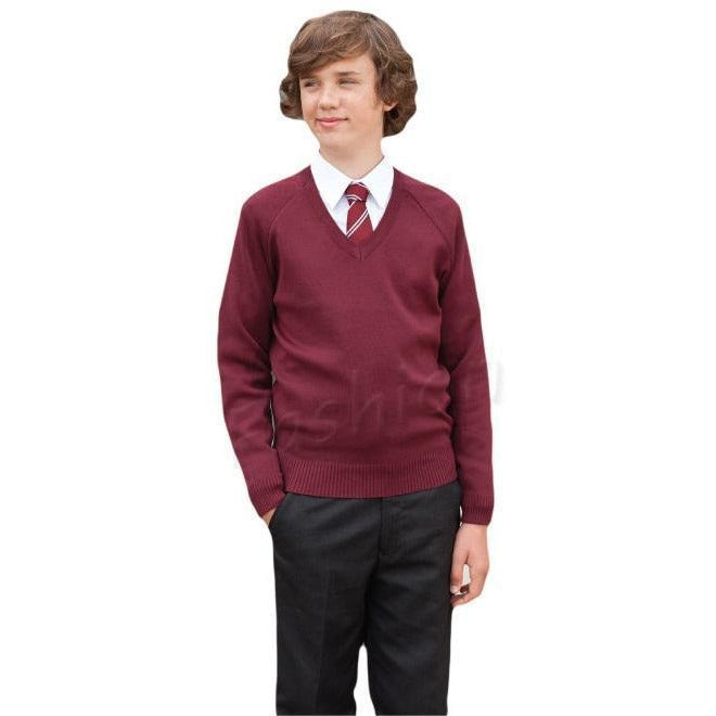 Boys Girls Unisex Knitted School Jumper Sweatshirt Jumper V Neck School Ages 4-18 + Adult Size - 7 Colours