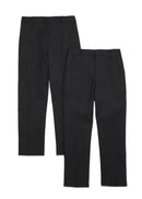 2PK Boys Slim Fit Slim Leg School Trousers Adjustable Waist Black Grey 2-18 Years