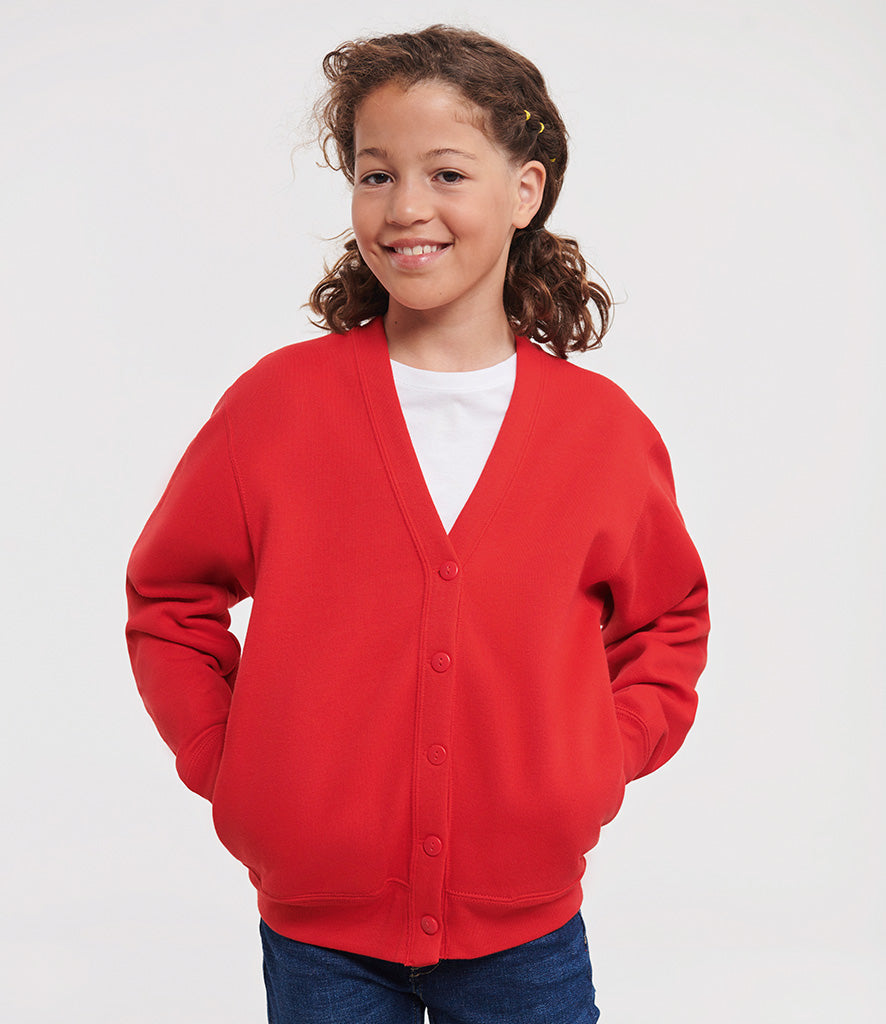 Girls' school fleece cardigan in red with button front
