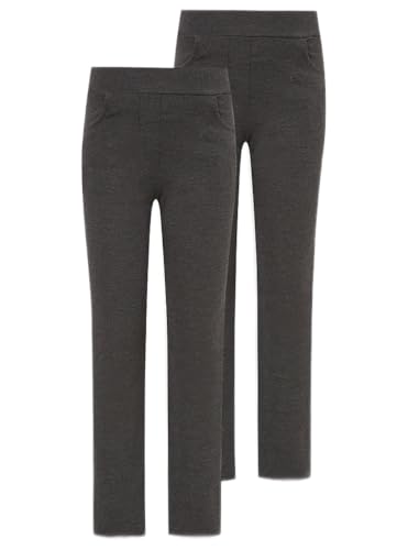 Pack of 2 - Ladies Jersey Trousers Easy On Pull Up Slim Leg School Uniform UK 8-16