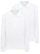 Pack of 2- Girls Long Sleeve School Uniform Polo White 100% Cotton 3-16 Years