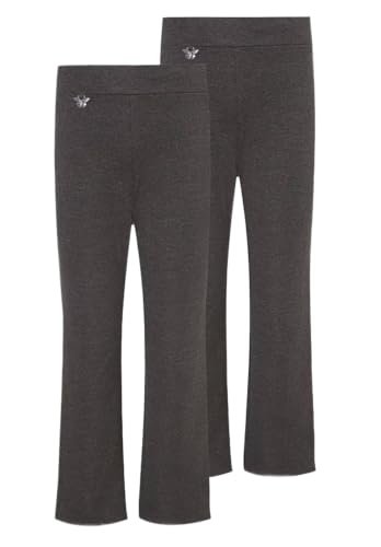 Pack of 2 - Girls Jersey School Trousers Pull Up Slim Leg School Uniform Butterfly Pendant Ages 3-16y