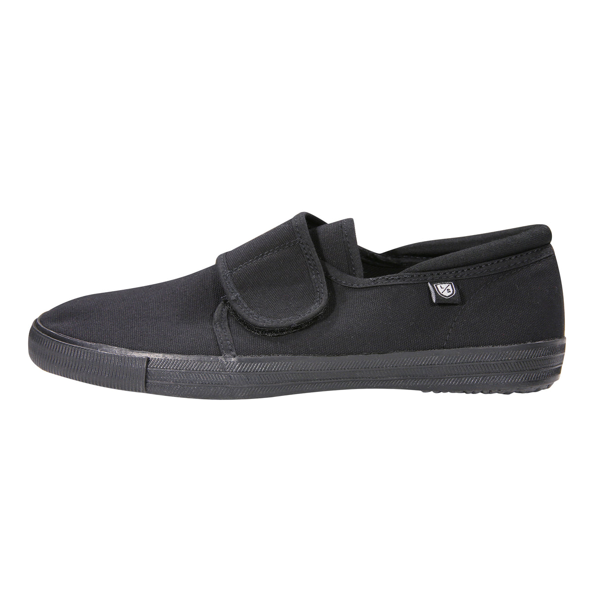 Unisex black school pumps with velcro fastening