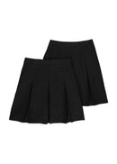 Pack of 2 - Girls Pleated School Skirt Adjustable Waist Regular Fit Black Grey 3-16 Years