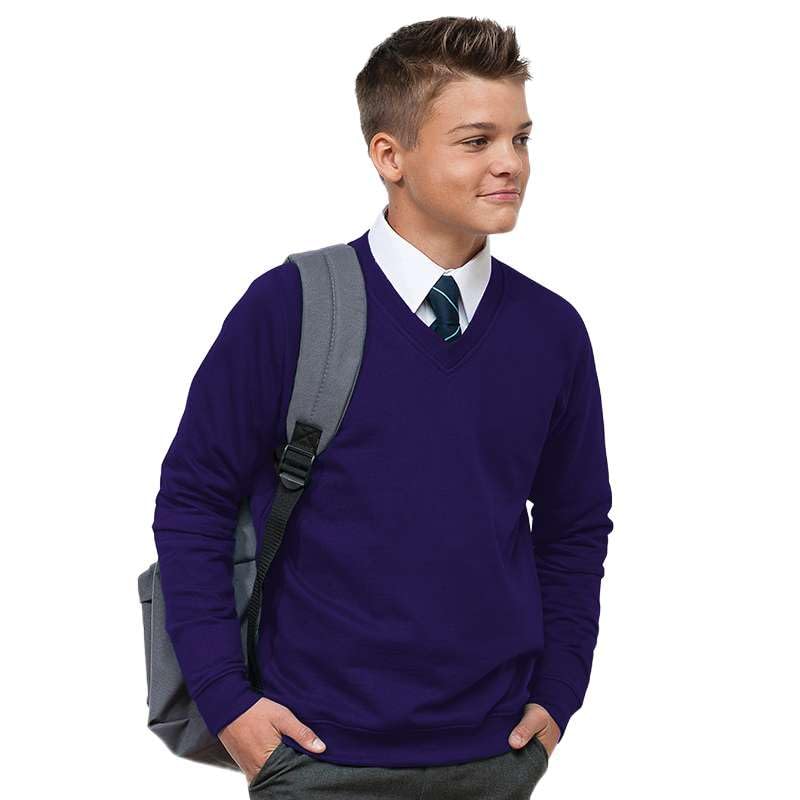 Ages 3-16 Boys Girls Unisex School Sweater V Neck Fleece Sweatshirt Uniform Black Navy