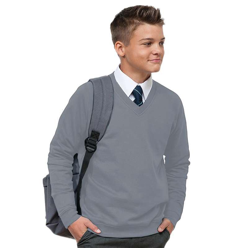 Ages 3-16 Boys Girls Unisex School Sweater V Neck Fleece Sweatshirt Uniform Black Navy