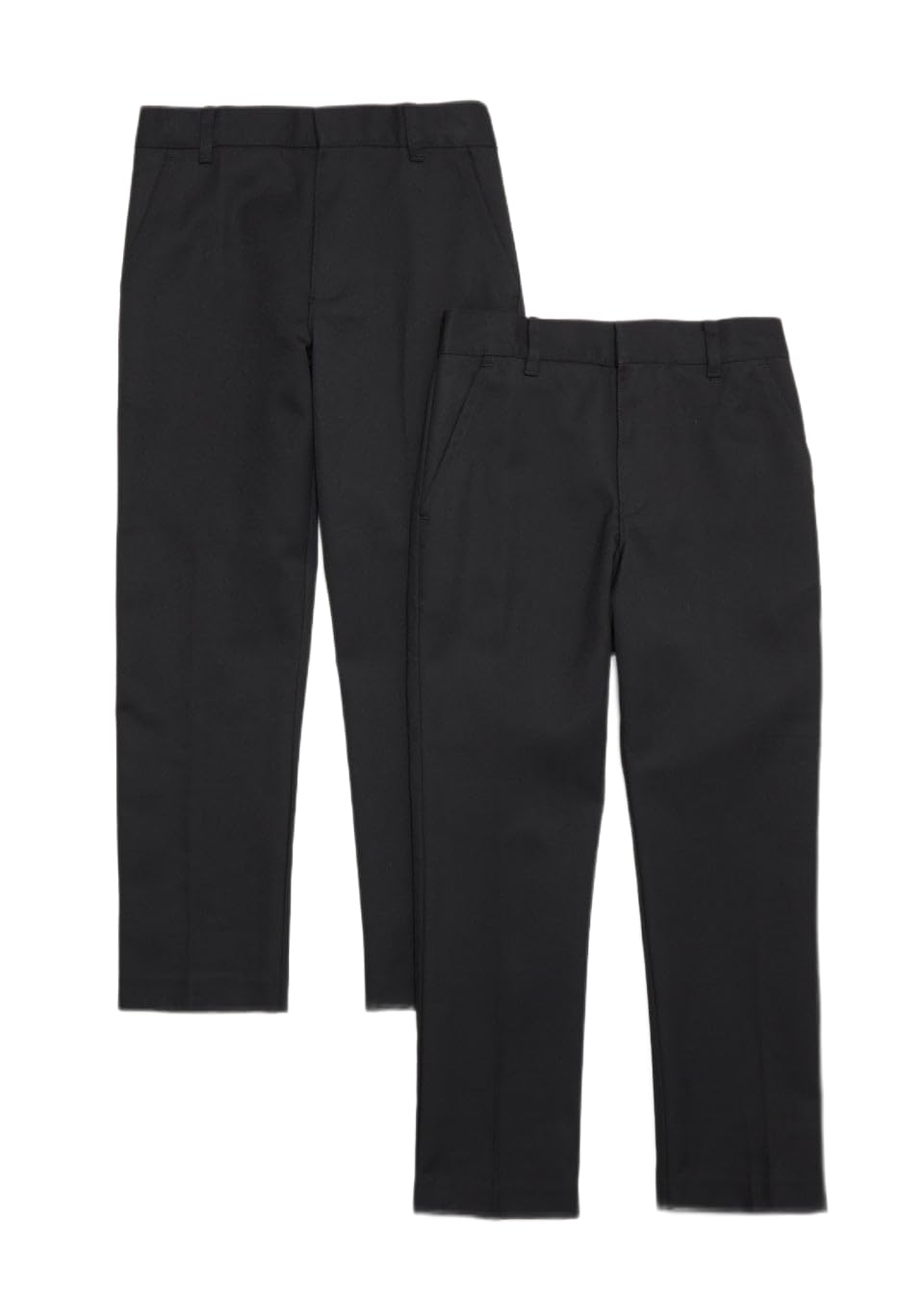 2PK Boys Slim Fit Slim Leg School Trousers Adjustable Waist Black Grey 2-18 Years