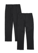 2PK Boys Slim Fit Slim Leg School Trousers Adjustable Waist Black Grey 2-18 Years