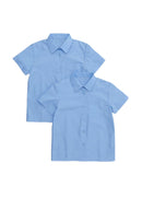(Twinpack) Girls Plain School Shirt Blouse Short Sleeve Easy Care Ages 3-16y