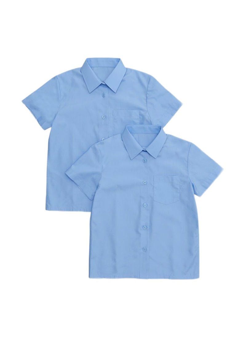 (Twinpack) Girls Plain School Shirt Blouse Short Sleeve Easy Care Ages 3-16y