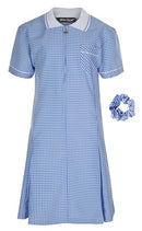Girl's School Uniform Pleated Gingham Summer Dress + Hair Bobble Age 3 4 5 6 7 8 9 10 11 12 13 14 15 16 17 18 Years