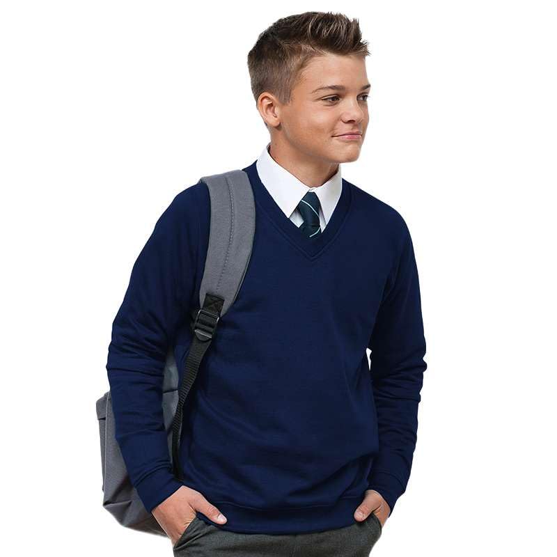 Ages 3-16 Boys Girls Unisex School Sweater V Neck Fleece Sweatshirt Uniform Black Navy