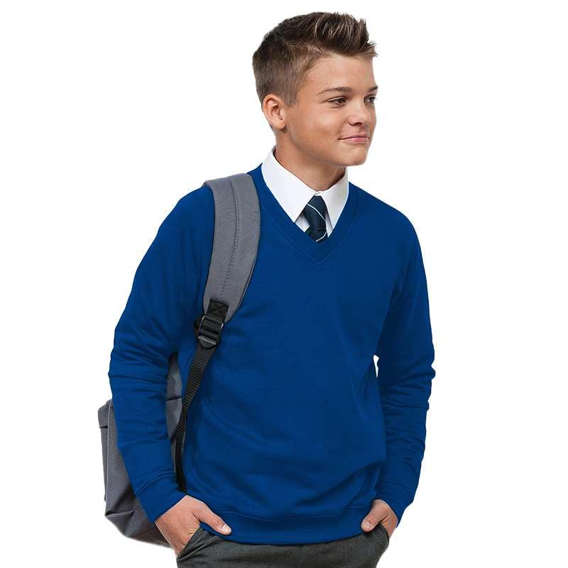 Ages 3-16 Boys Girls Unisex School Sweater V Neck Fleece Sweatshirt Uniform Black Navy