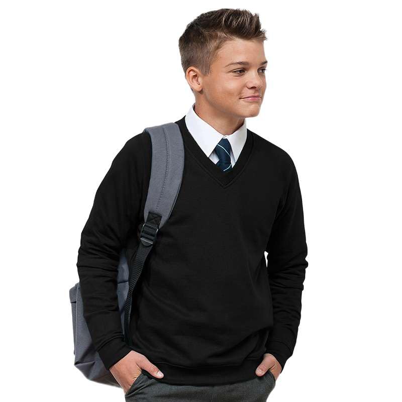 Unisex V-neck fleece school sweater in black