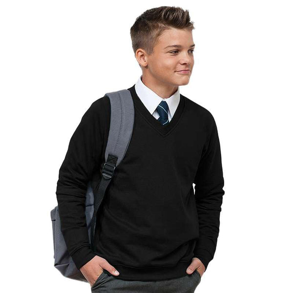 Ages 3-16 Boys Girls Unisex School Sweater V Neck Fleece Sweatshirt Uniform Black Navy