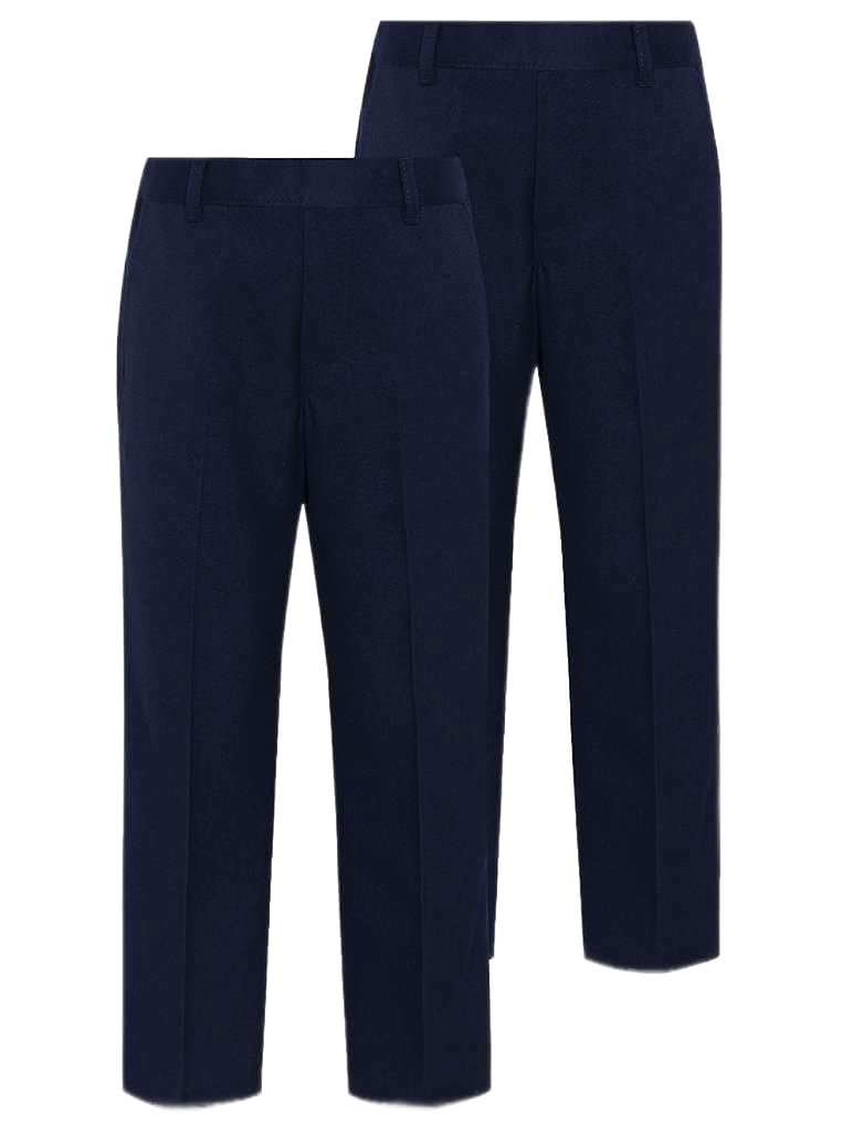 Boys elastic waist school trousers twin pack in navy