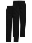 2PK Boys Adjustable Waist Regular Fit School Trousers Black Charcoal Grey Navy Blue 3-18 Years