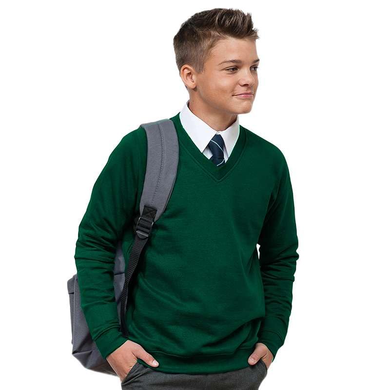 Ages 3-16 Boys Girls Unisex School Sweater V Neck Fleece Sweatshirt Uniform Black Navy
