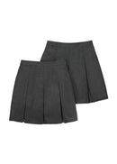 Pack of 2 - Girls Pleated School Skirt Adjustable Waist Regular Fit Black Grey 3-16 Years
