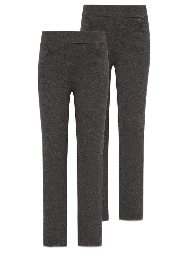 Pack of 2 - Ladies Jersey Trousers Easy On Pull Up Slim Leg School Uniform UK 8-16