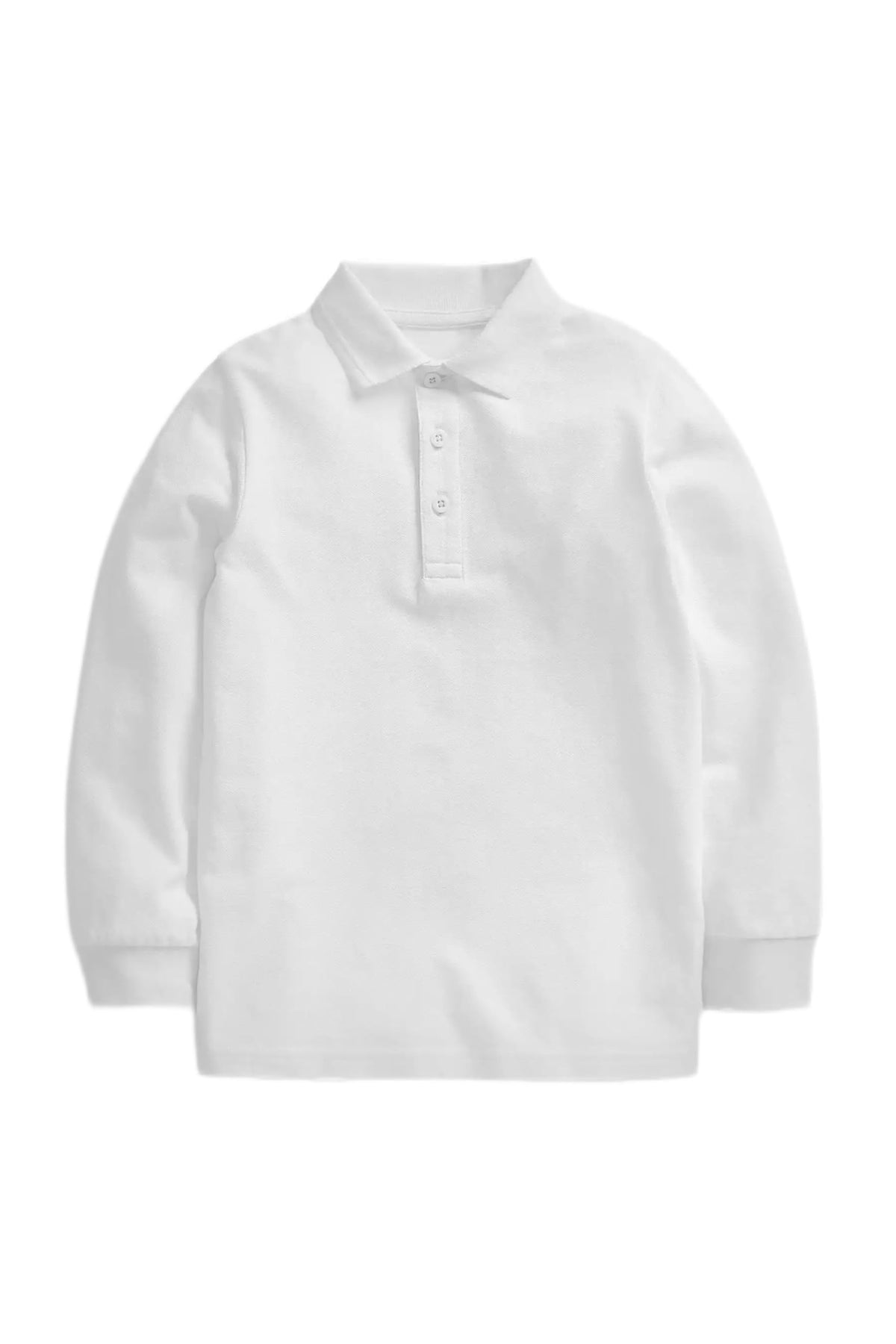 White long-sleeve school polo shirt in cotton