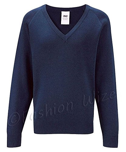 Boys Girls Unisex Knitted School Jumper Sweatshirt Jumper V Neck School Ages 4-18 + Adult Size - 7 Colours