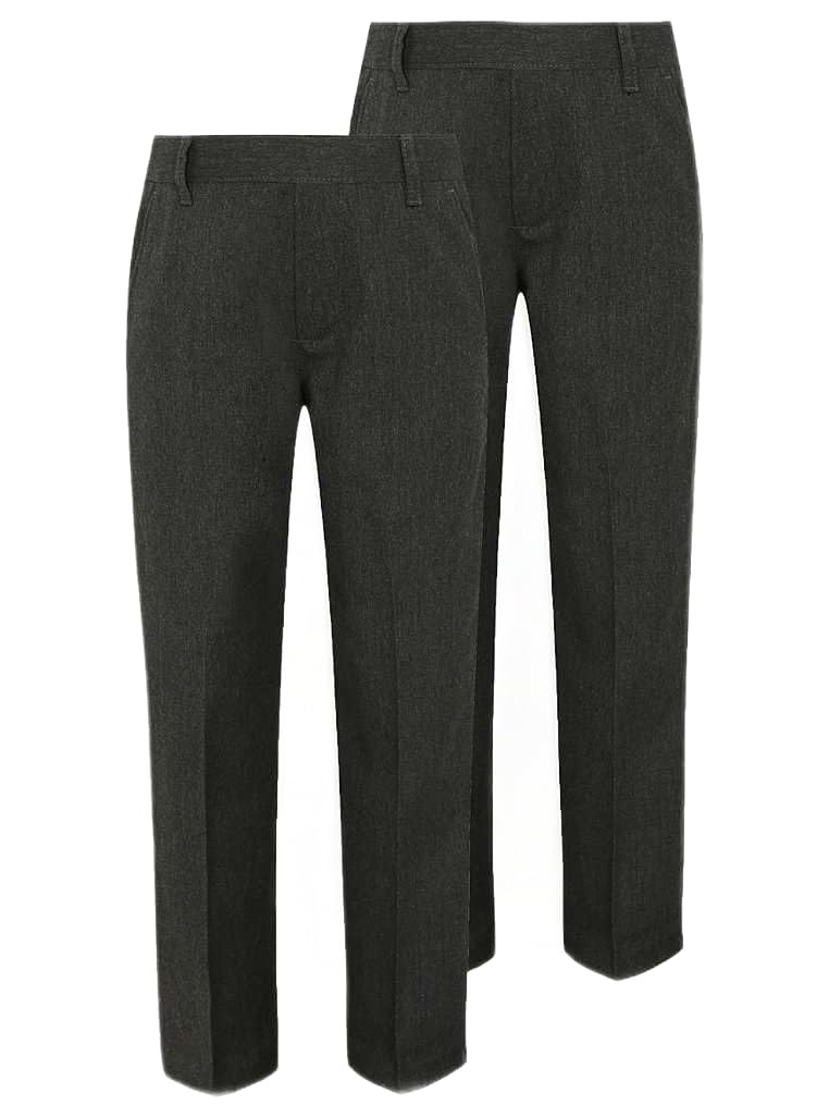 Boys elastic waist school trousers twin pack in grey