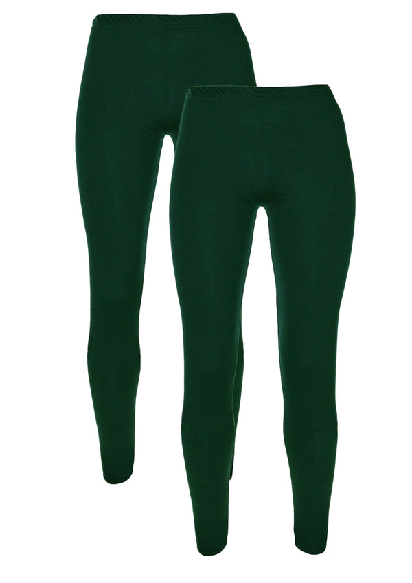 2PK Girls Plain Leggings 100% Cotton Added Stretch 2-16 Years School Black Green Brown Blue Grey Red
