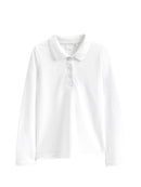 Listers Schoolwear Age 3-16 White 100% Cotton School Plain Polo Shirt Long Sleeve Childrens Girls Girls P.E.