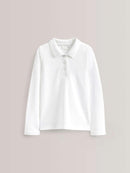 Listers Schoolwear Age 3-16 White 100% Cotton School Plain Polo Shirt Long Sleeve Childrens Girls Girls P.E.