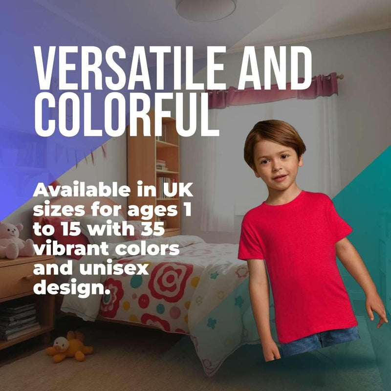 Ages 1-15 Kids Plain Blank T-Shirt Tee Shirt 100% Cotton Boys Girls Childrens Softspun Unisex School Uniform P.E. Gym