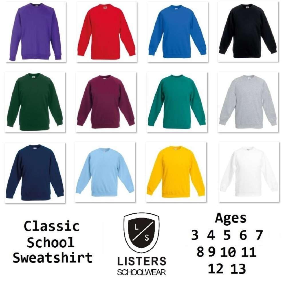 Boys Girls Unisex School Crew Neck Jumper Round Neck Fleece Sweatshirt Uniform Ages 3-16 Years