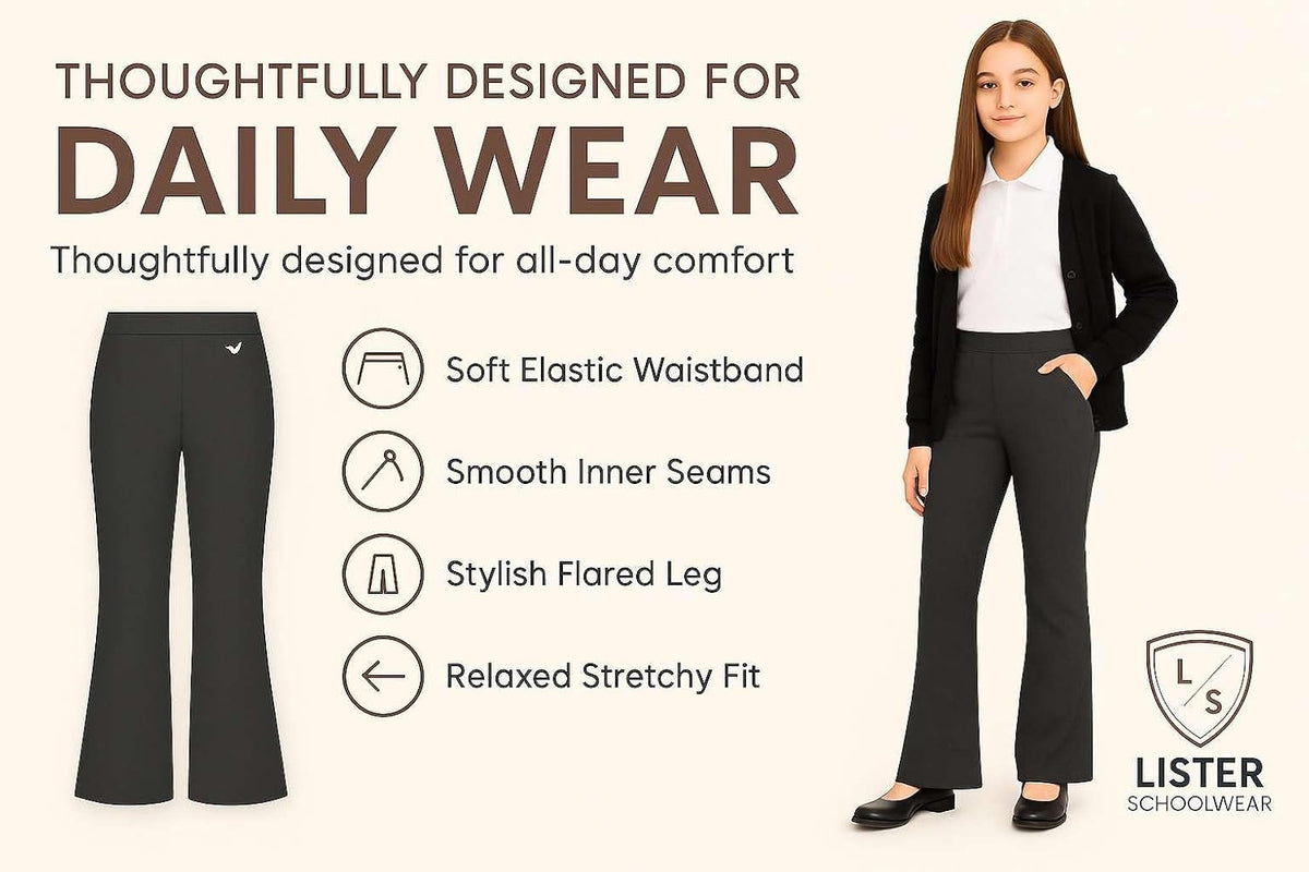 Pack of 2 girls' flared jersey school trousers with butterfly pendant