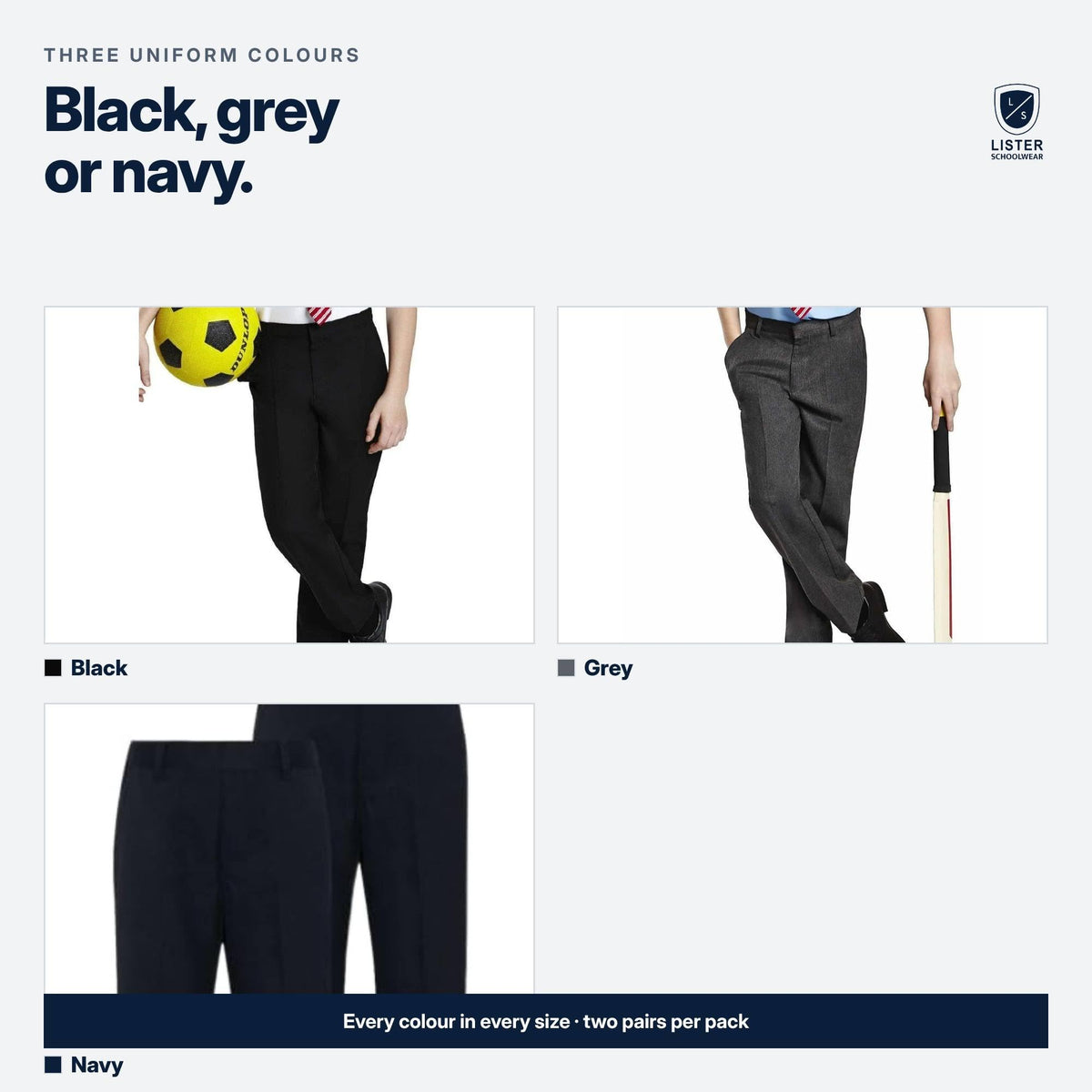 Boys elastic waist school trousers twin pack
