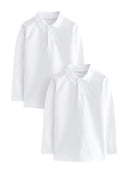 Listers Schoolwear Age 3-16 White 100% Cotton School Plain Polo Shirt Long Sleeve Childrens Girls Girls P.E.