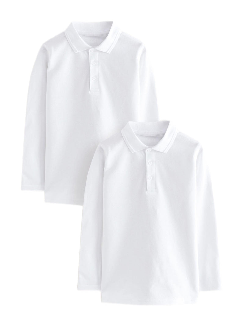 Listers Schoolwear Age 3-16 White 100% Cotton School Plain Polo Shirt Long Sleeve Childrens Boys Girls P.E.