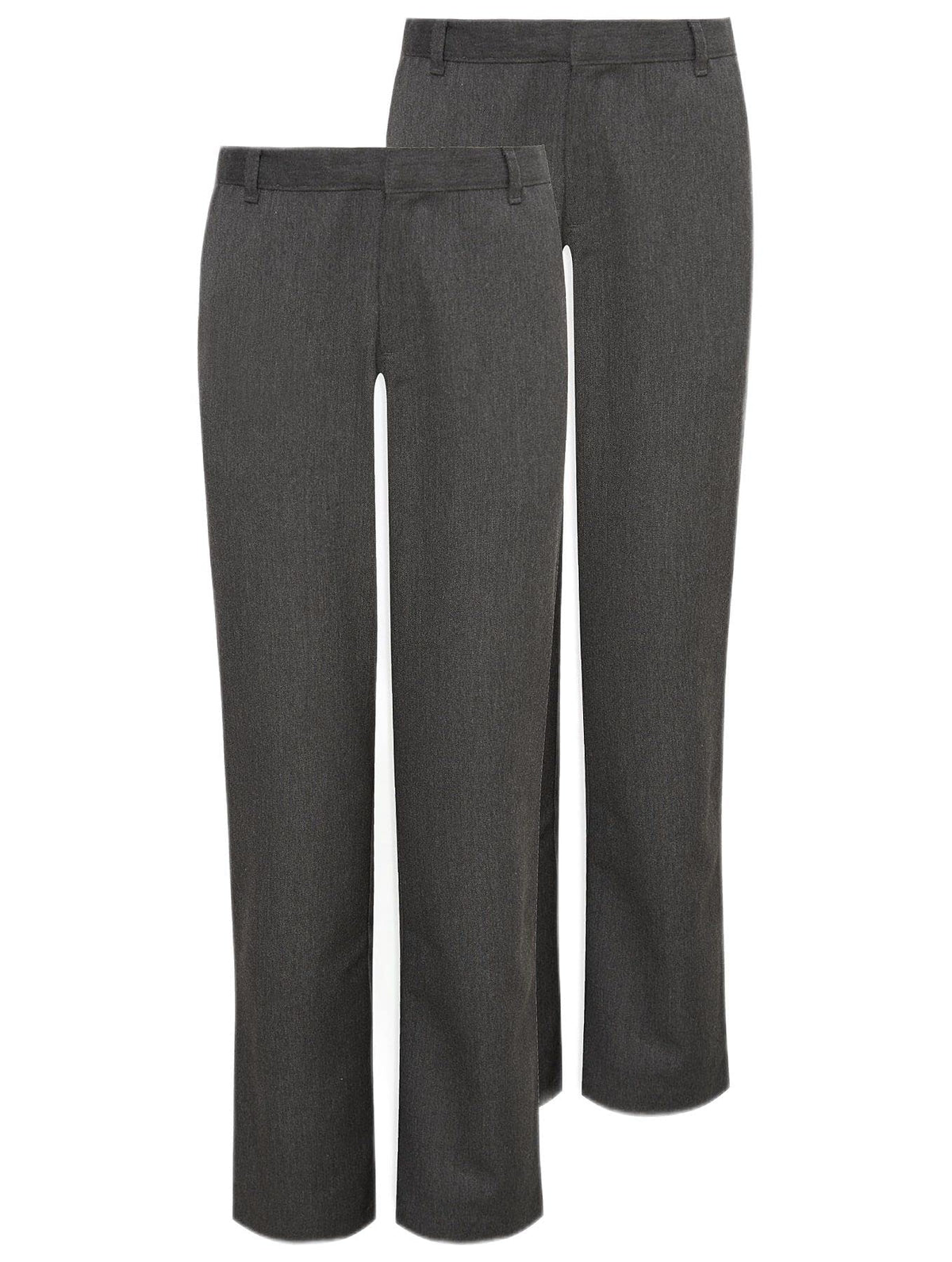 2PK Boys Adjustable Waist Regular Fit School Trousers Black Charcoal Grey Navy Blue 3-18 Years