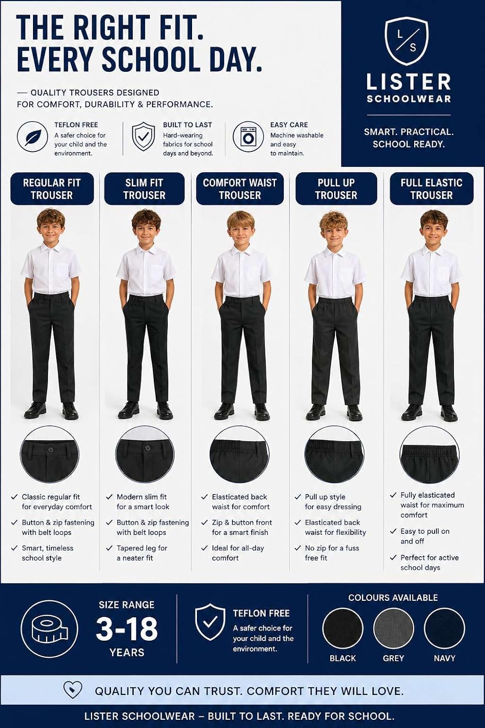 2 Pack Boys School Trousers