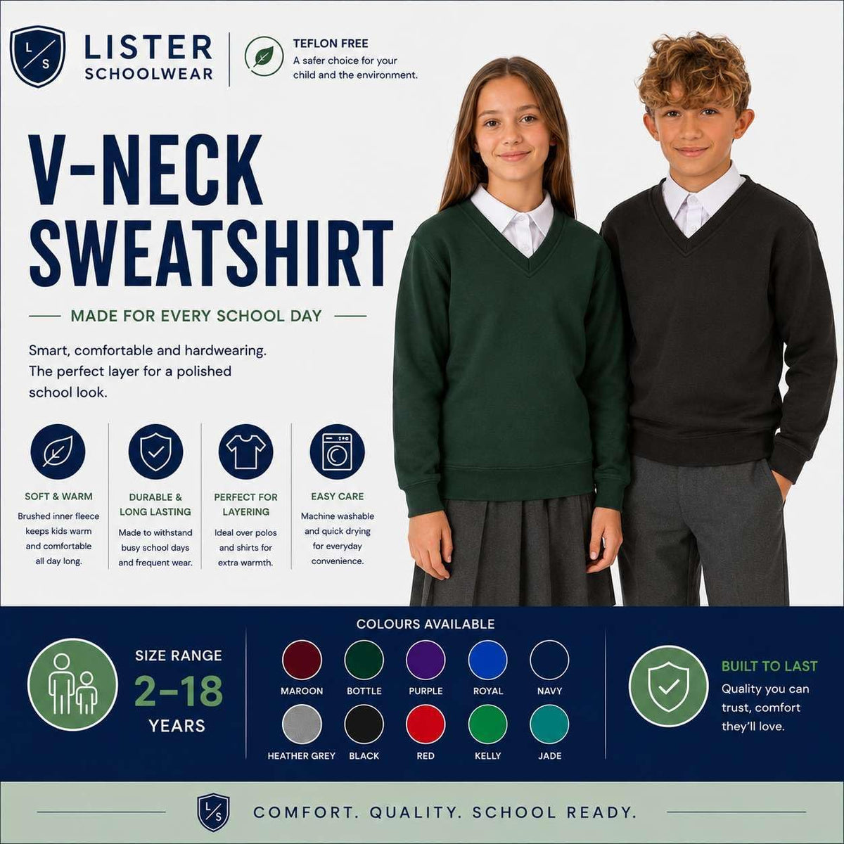 Boys Girls Unisex V-Neck Fleece School Sweatshirt