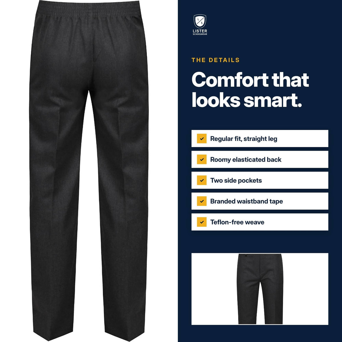 Boys elastic waist school trousers twin pack
