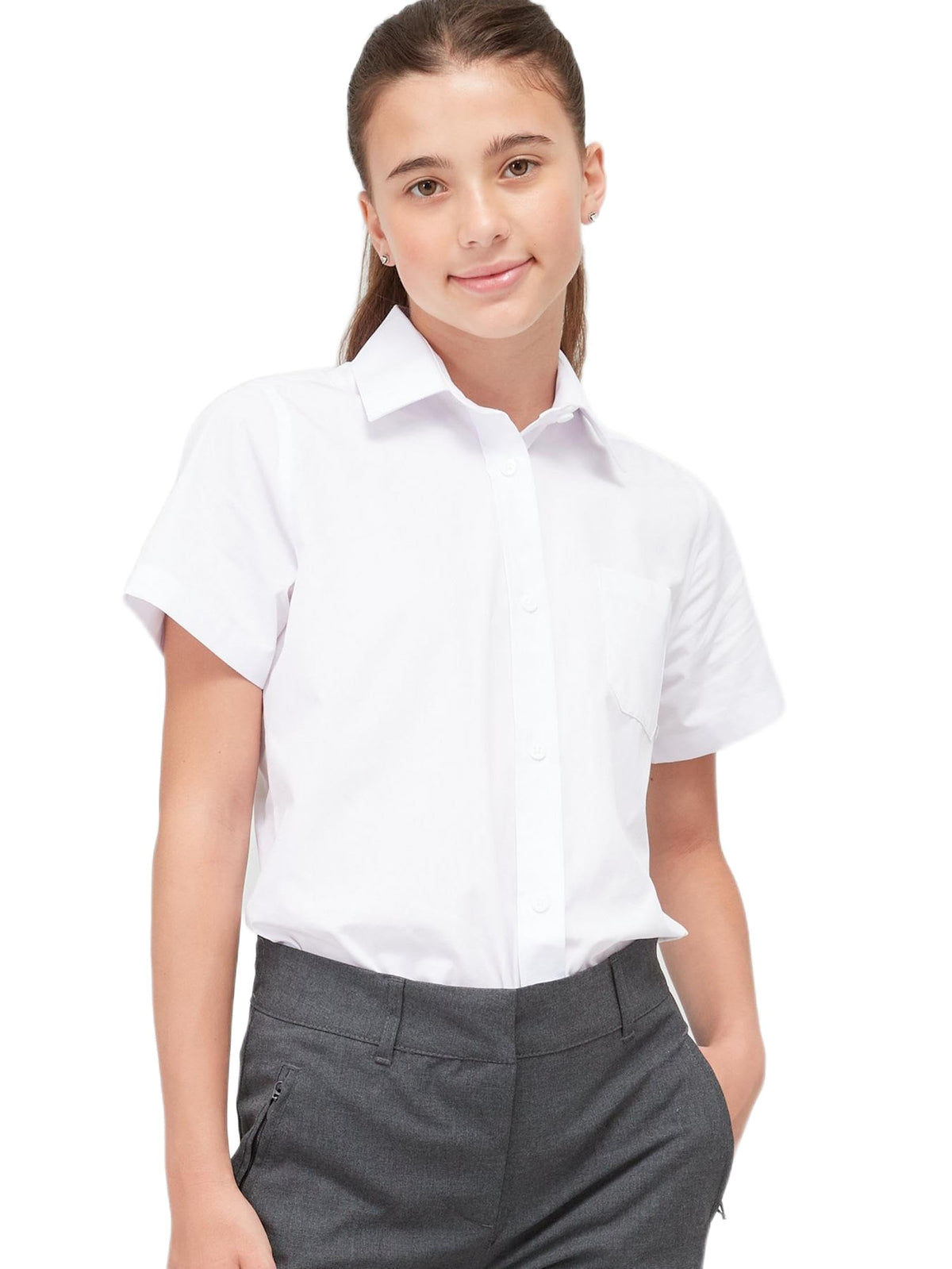 Two-pack of girls' short-sleeve school blouses in white