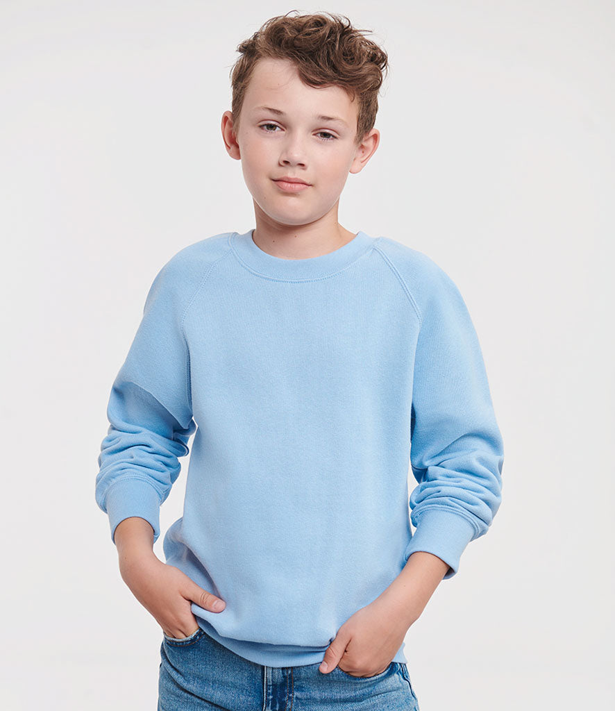 Sky blue crew-neck school sweatshirt in fleece